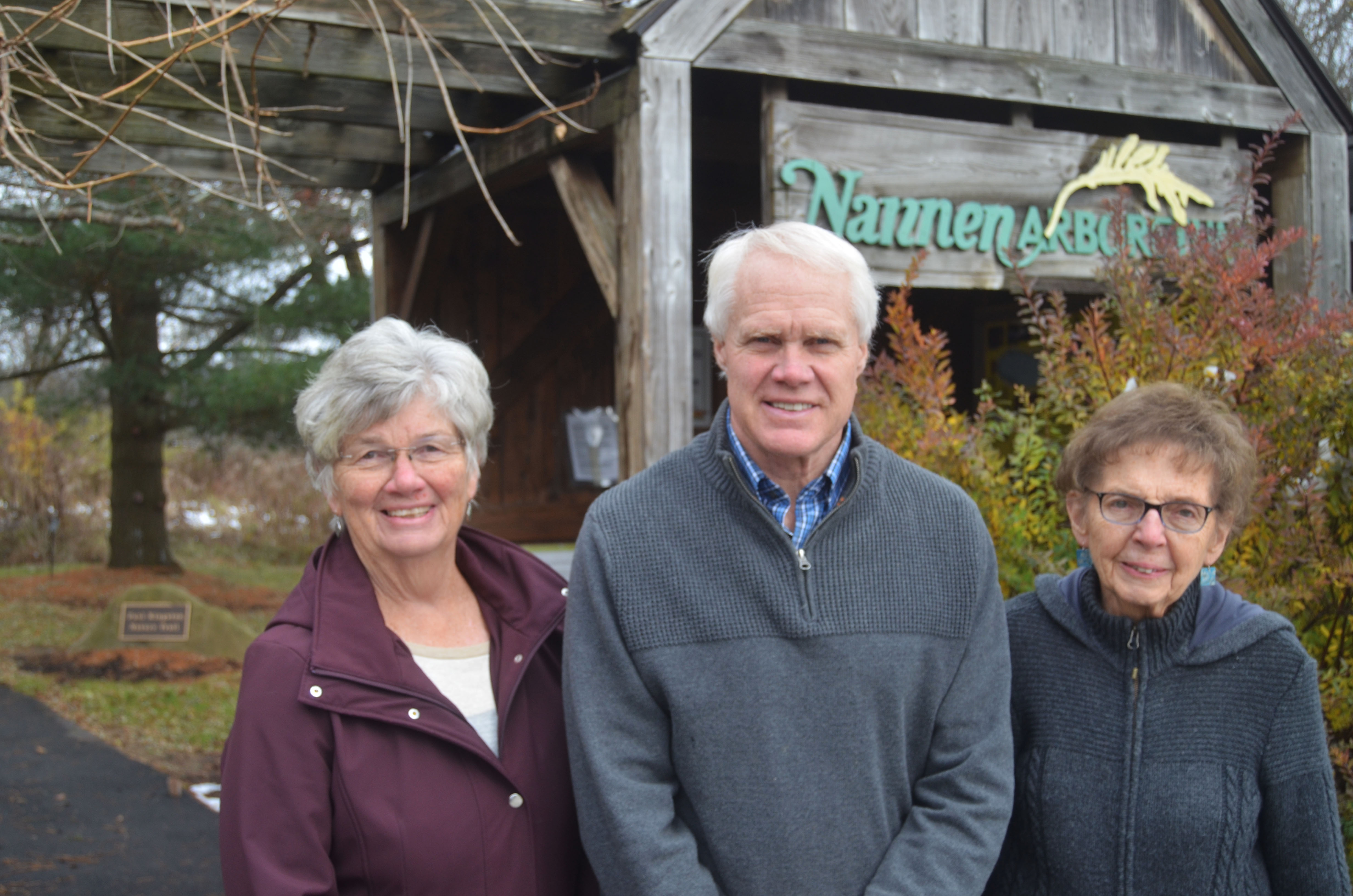 Skip Wilday (center) with Nannen Arboretum Society board members and advocates Nan Miller (left) and Pat Kerl (right).